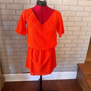 J.Crew Textured V-Neck Mini Dress – XS – Cerise Red Orange – NWT